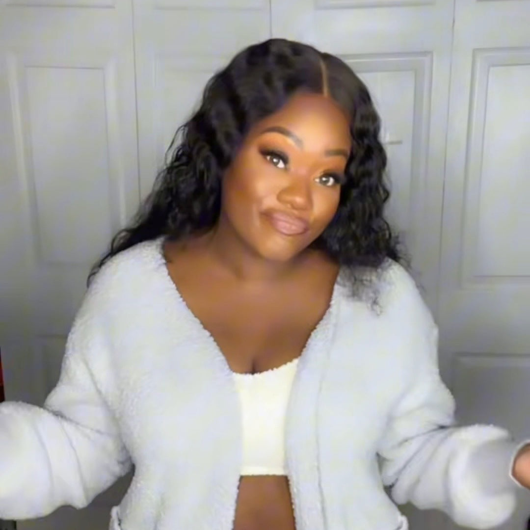 Real frame: a Black woman in the Gray 3 Piece Set at a white door, the long cardigan open over the ivory crop tank and shorts, smiling.
