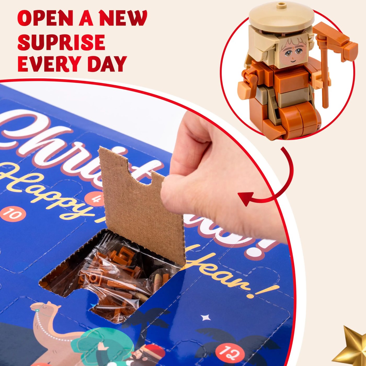 Open a new surprise every day: numbered door reveals building block pieces