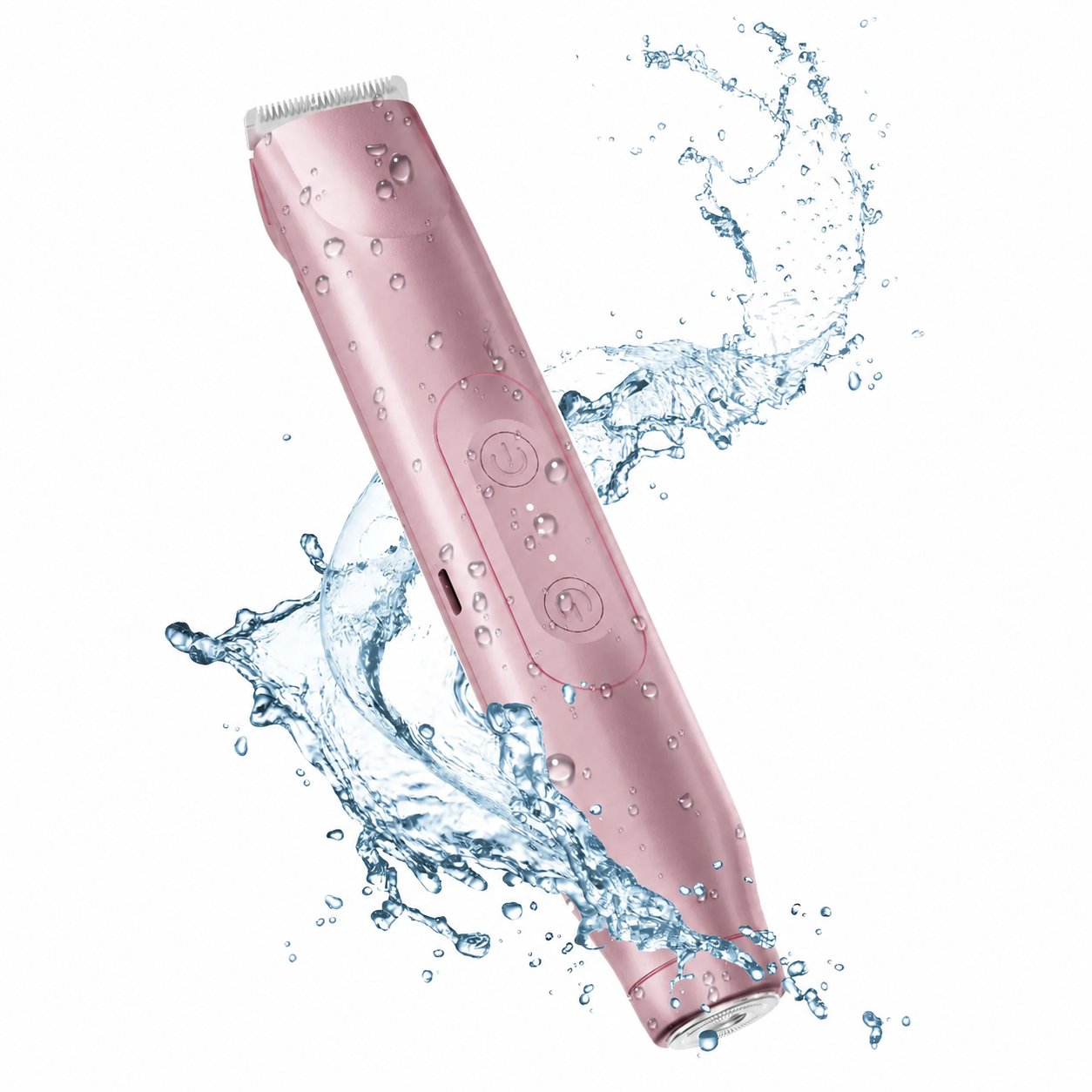 Pomence 2-in-1 Bikini Trimmer in pink, rinsed clean under running water