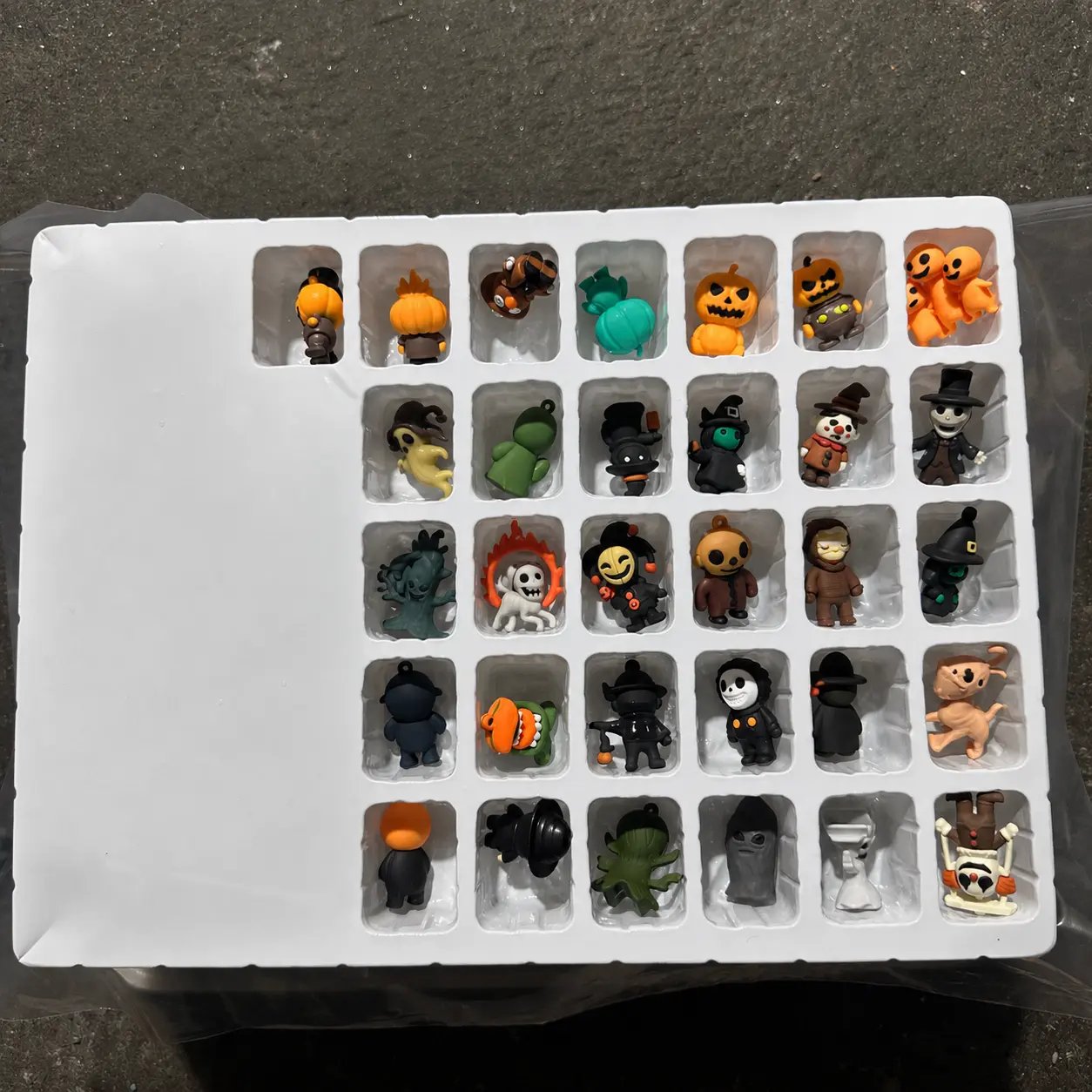Individual blind bag pieces from the Halloween Countdown Blind Bag Calendar