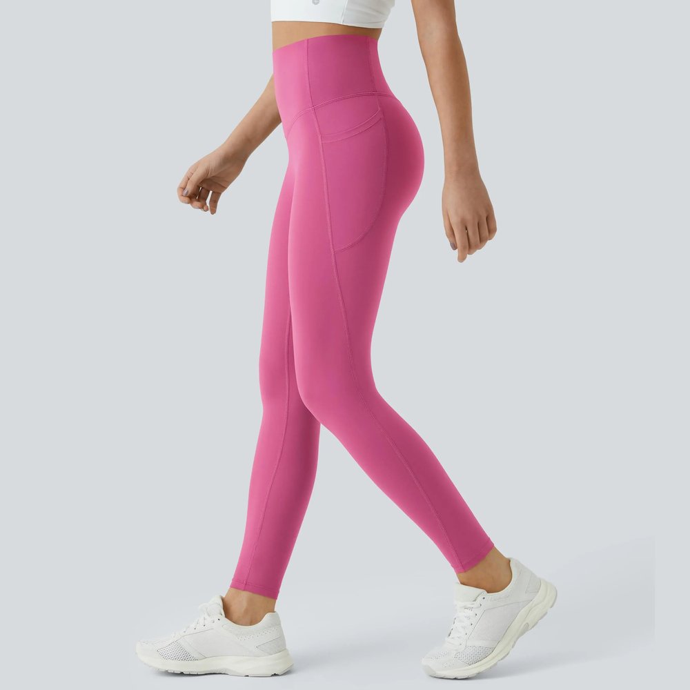 Pink Power Pomence tummy control sculpt leggings in mid stride