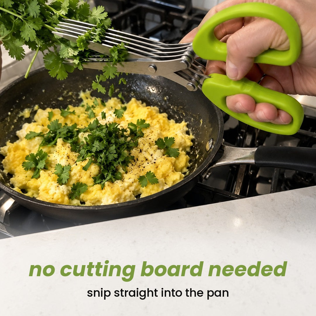 no cutting board needed: snip straight into the pan