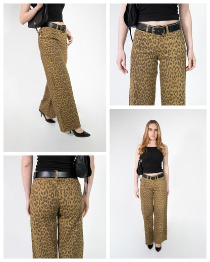 Pomence™ Baggy Wide-Leg Jeans. Pomence Baggy Wide-Leg Jeans in Leopard Print