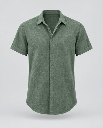 Pomence™ Classic Collared Shirt. Pomence Classic Collared Shirt, front view, Green