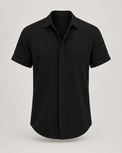 Pomence™ Classic Collared Shirt. Pomence Classic Collared Shirt, front view, Black