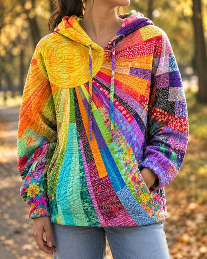 Pomence™ Patchwork Bohemian Hoodie. Pomence Patchwork Bohemian Hoodie, worn, Multicolor