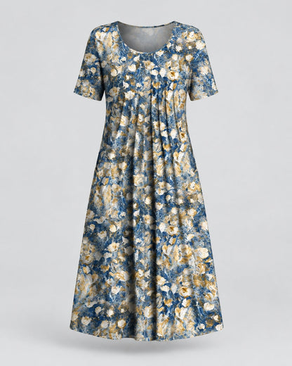 Pomence™ Round Neck Printed Dress. Pomence Round Neck Printed Dress, front view, Light Blue