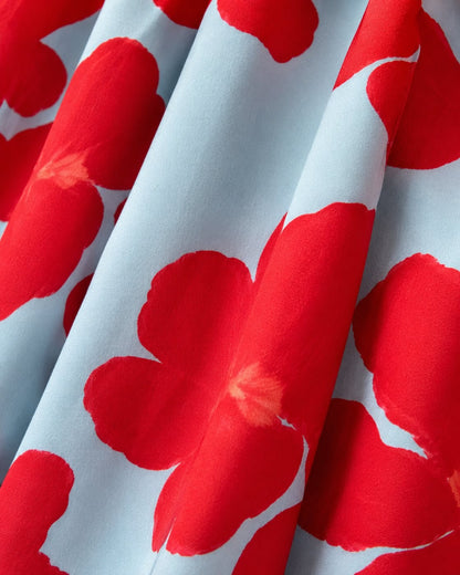 Pomence™ Floral V-Neck Long Dress. Pomence Floral V-Neck Long Dress, floral print close-up, Red
