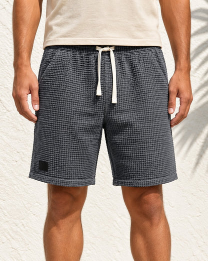 Pomence™ Waffle Summer Shorts. Pomence Waffle Summer Shorts, worn front view, Gray