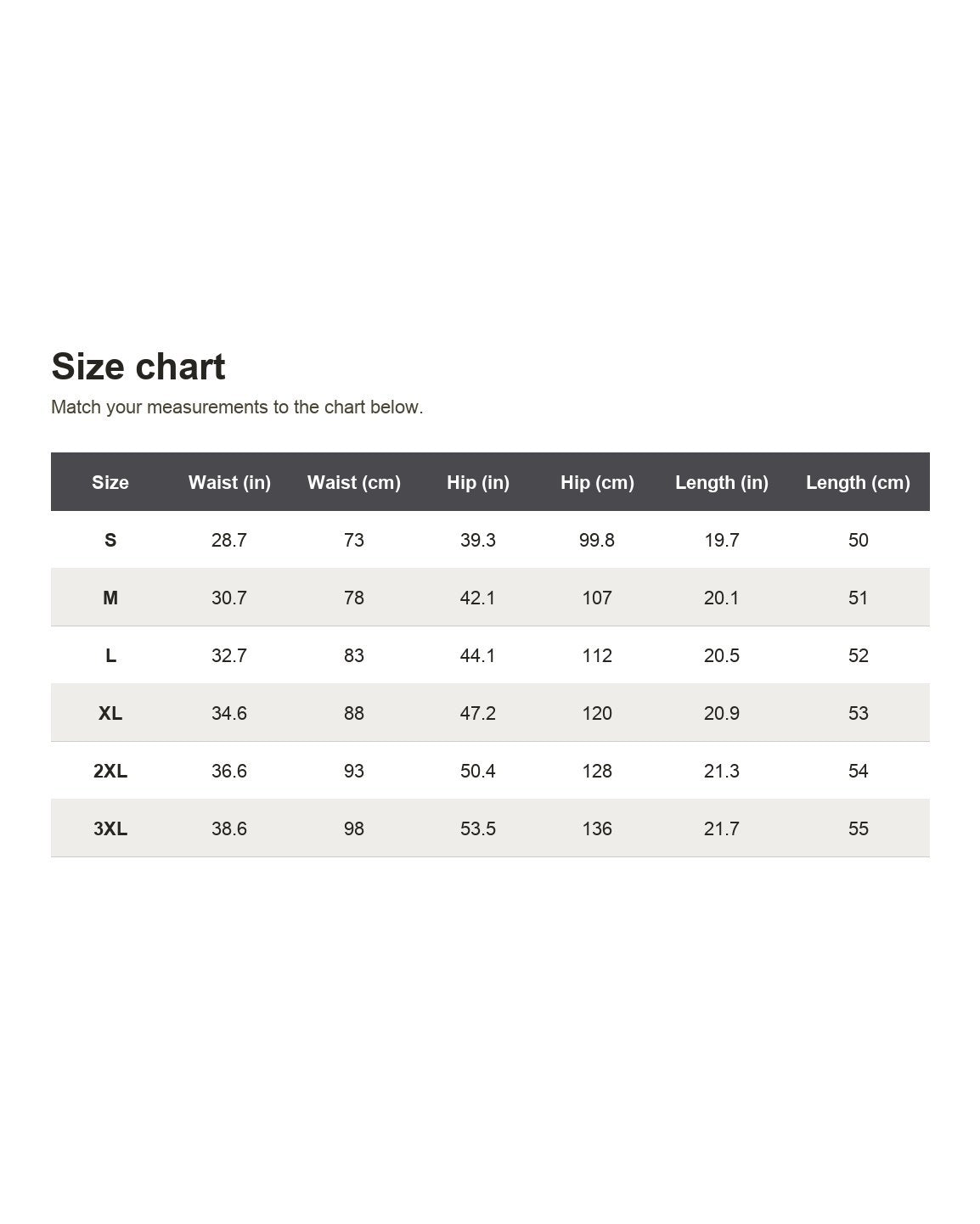 Pomence™ Waffle Summer Shorts. Size chart
