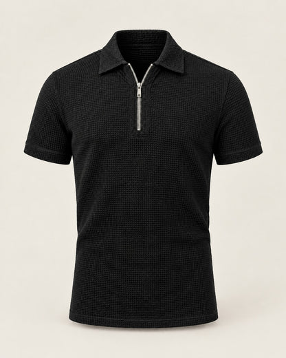 Sandover - Men's Textured Quarter-Zip Polo Shirt