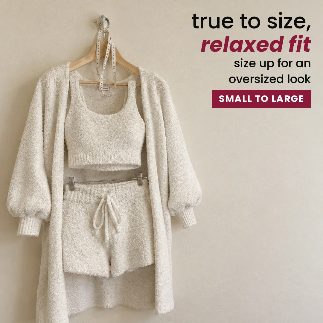 true to size, relaxed fit: the Ivory set on a hanger