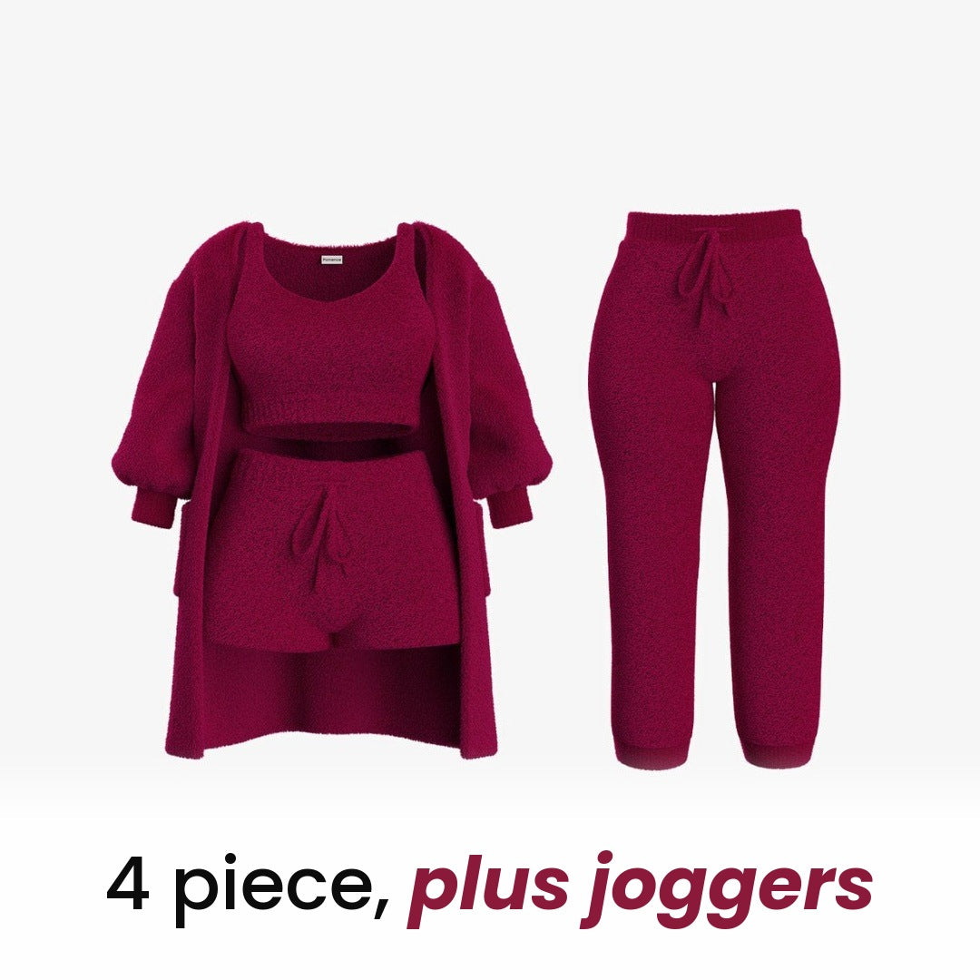 4 piece, plus joggers: the Burgundy 4 Piece Set, all three pieces plus the matching drawstring joggers