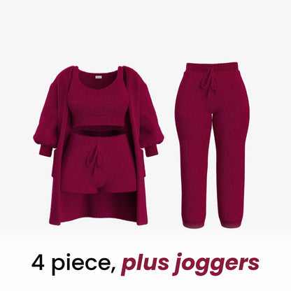 4 piece, plus joggers: the Burgundy 4 Piece Set, all three pieces plus the matching drawstring joggers