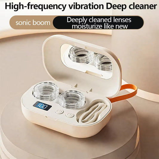 Portable Ultrasonic Contact Lens Cleaner, High-Frequency Vibration Protein Remover, 360° Deep Cleaning Case