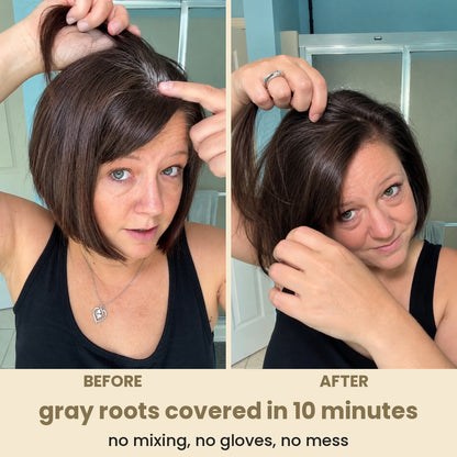 gray roots covered in 10 minutes: no mixing, no gloves, no mess