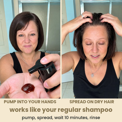 works like your regular shampoo: pump, spread, wait 10 minutes, rinse