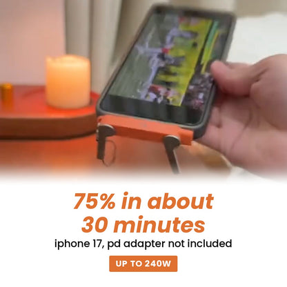 75% in about 30 minutes: iphone 17, pd adapter not included