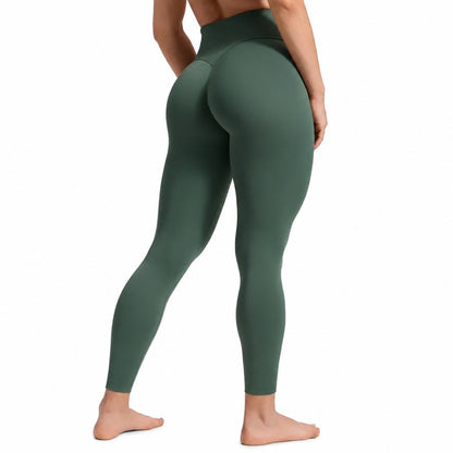 Dark Forest Green leggings, back three-quarter view