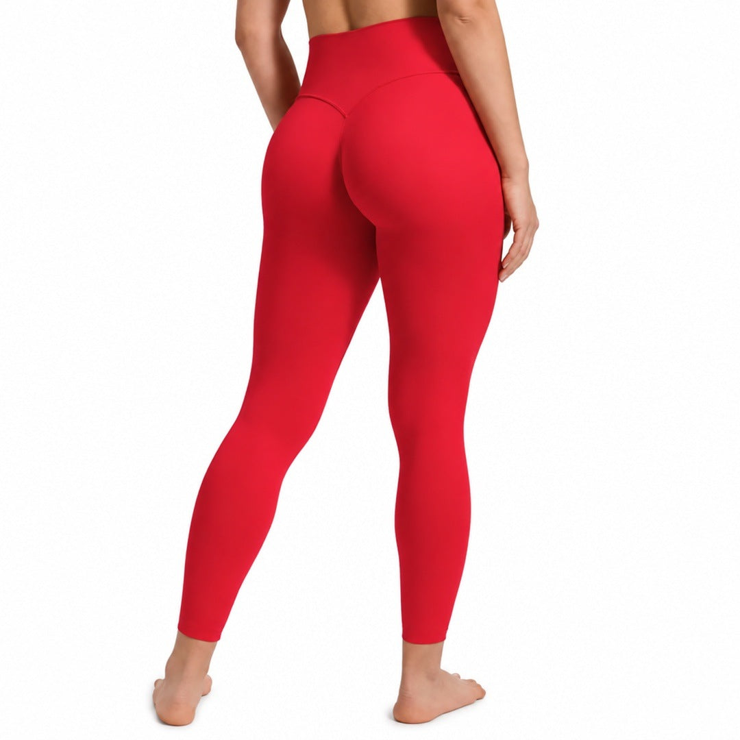 Aurora Red leggings, back three-quarter view