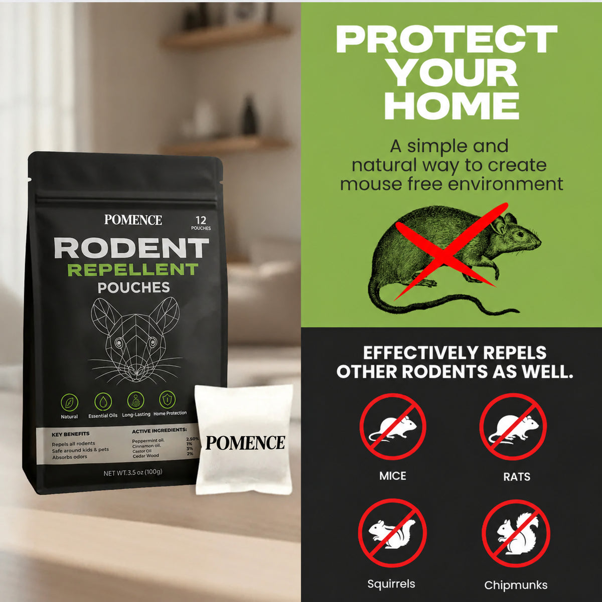 Pomence Rodent Repellent Pouches, a simple plant-oil way to keep mice, rats, squirrels and chipmunks away
