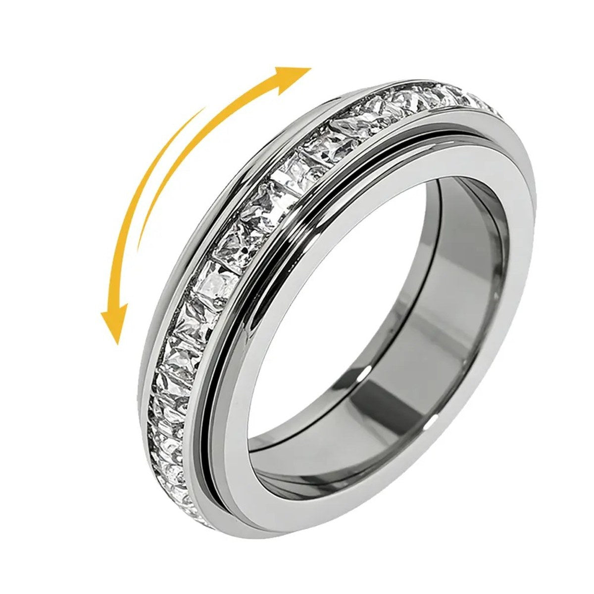 Pomence™ Anxiety Spinner Ring. Silver: steel spinner ring, the outer band turning