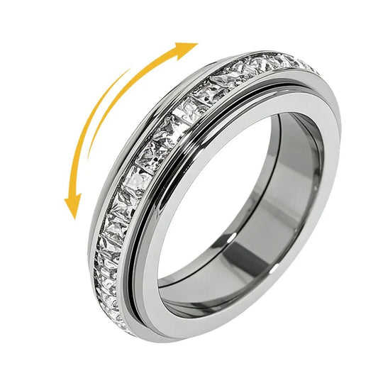 Pomence™ Anxiety Spinner Ring. Silver: steel spinner ring, the outer band turning