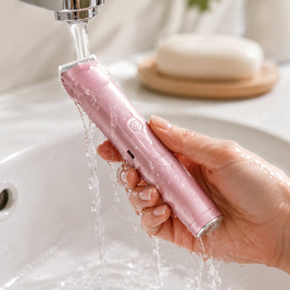 Pomence™ 2-in-1 Bikini Trimmer. IPX7 waterproof, rinses clean under running water