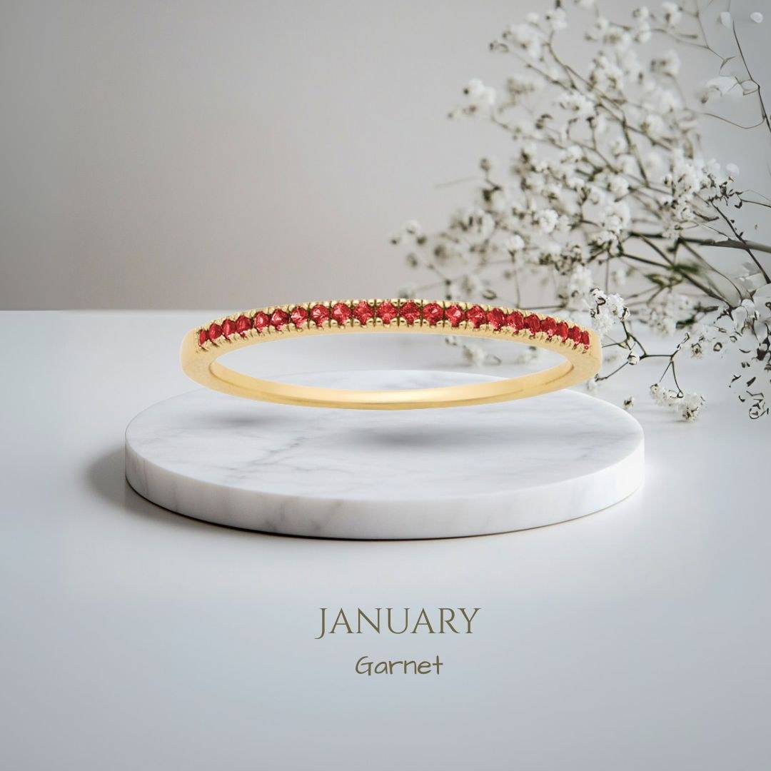 Pomence Birthstone Stacking Ring in the January Garnet color