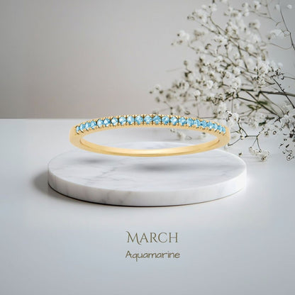 Pomence Birthstone Stacking Ring in the March Aquamarine color