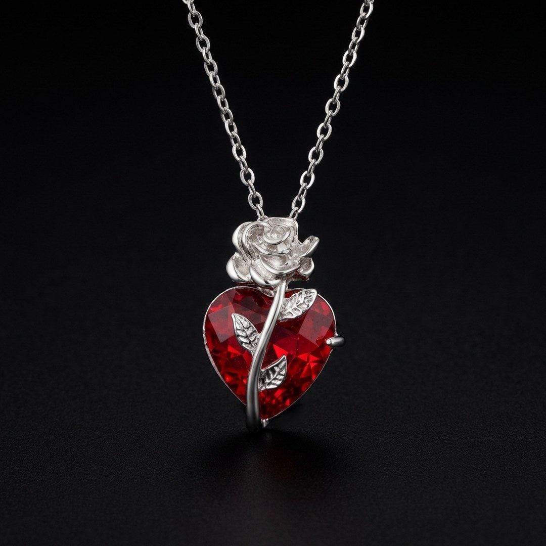 Pomence Blood Rose Necklace in Silver