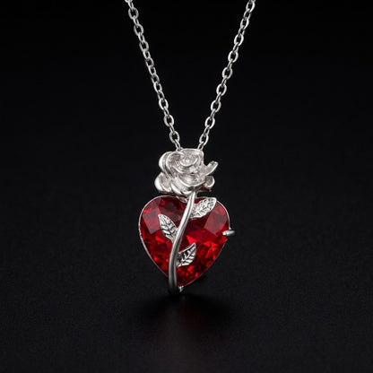 Pomence Blood Rose Necklace in Silver