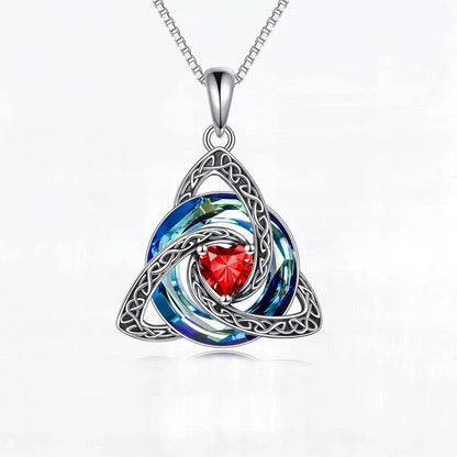 Pomence Birthstone Celtic Knot Necklace with the January Garnet heart cut crystal
