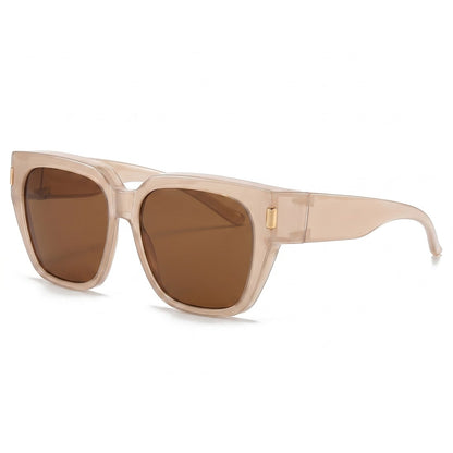 Pomence Fit-Over Sunglasses in the Cream colorway, an oversized square frame built to sit over prescription glasses