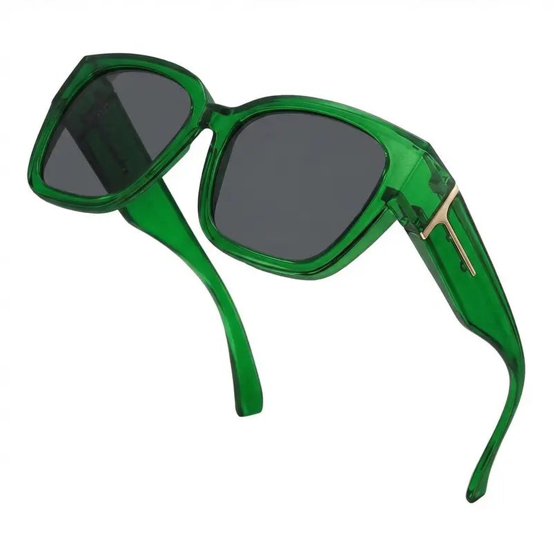 Pomence Fit-Over Sunglasses in the Forest colorway, an oversized square frame built to sit over prescription glasses