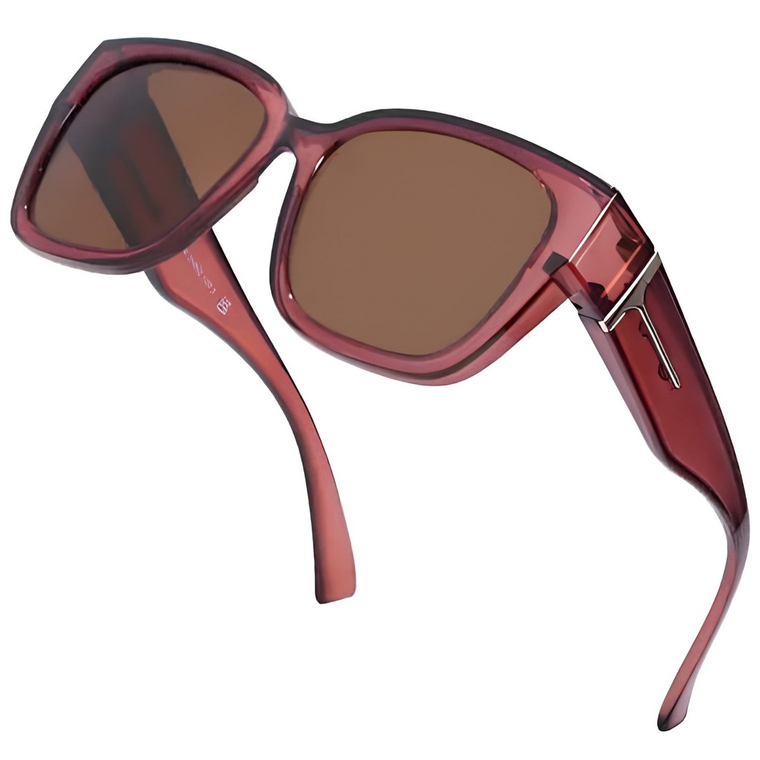 Pomence Fit-Over Sunglasses in the Tea colorway, an oversized square frame built to sit over prescription glasses