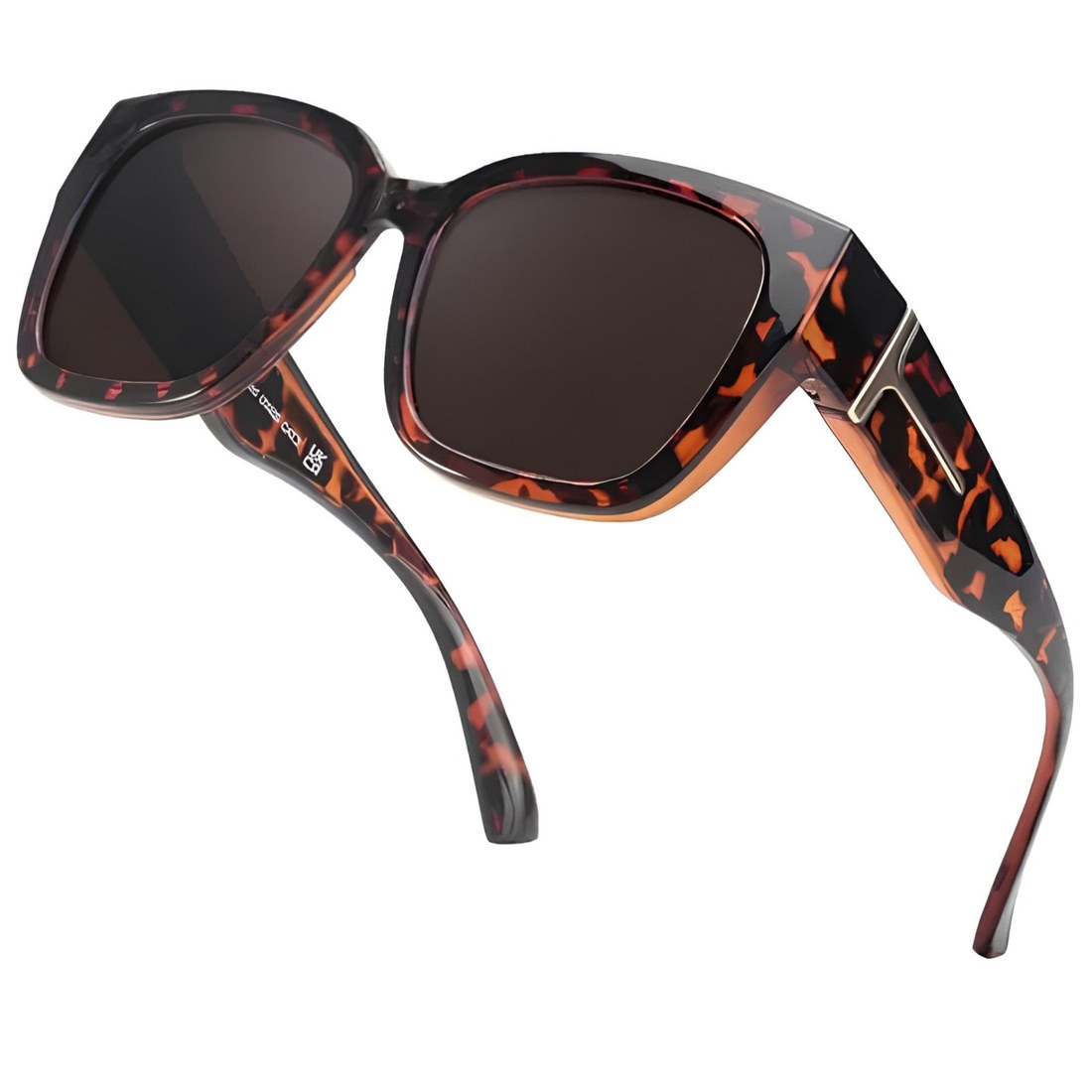 Pomence Fit-Over Sunglasses in the Tortoise colorway, an oversized square frame built to sit over prescription glasses