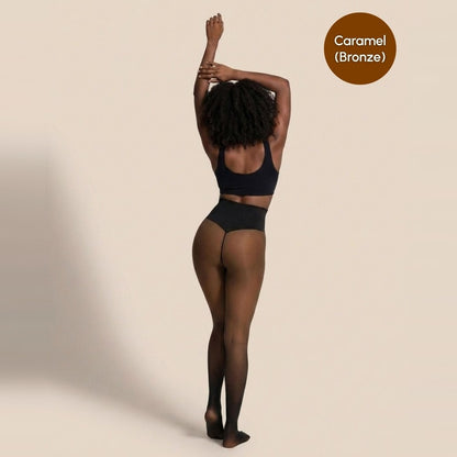 Sheer Illusion Fleece-Lined Tights. Sheer Illusion Fleece-Lined Tights, back view, Caramel (Bronze)