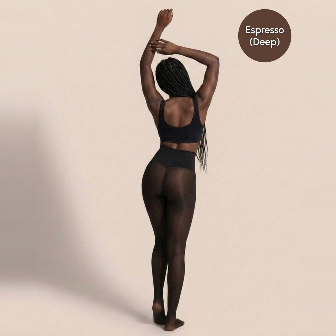Sheer Illusion Fleece-Lined Tights. Sheer Illusion Fleece-Lined Tights, back view, Espresso (Deep)