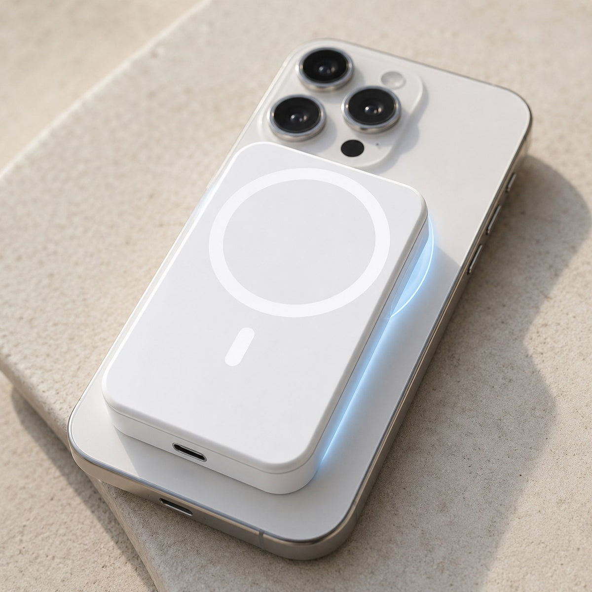 Pomence™ Magnetic Wireless Power Bank. Pomence Magnetic Wireless Power Bank magnetic snap close-up