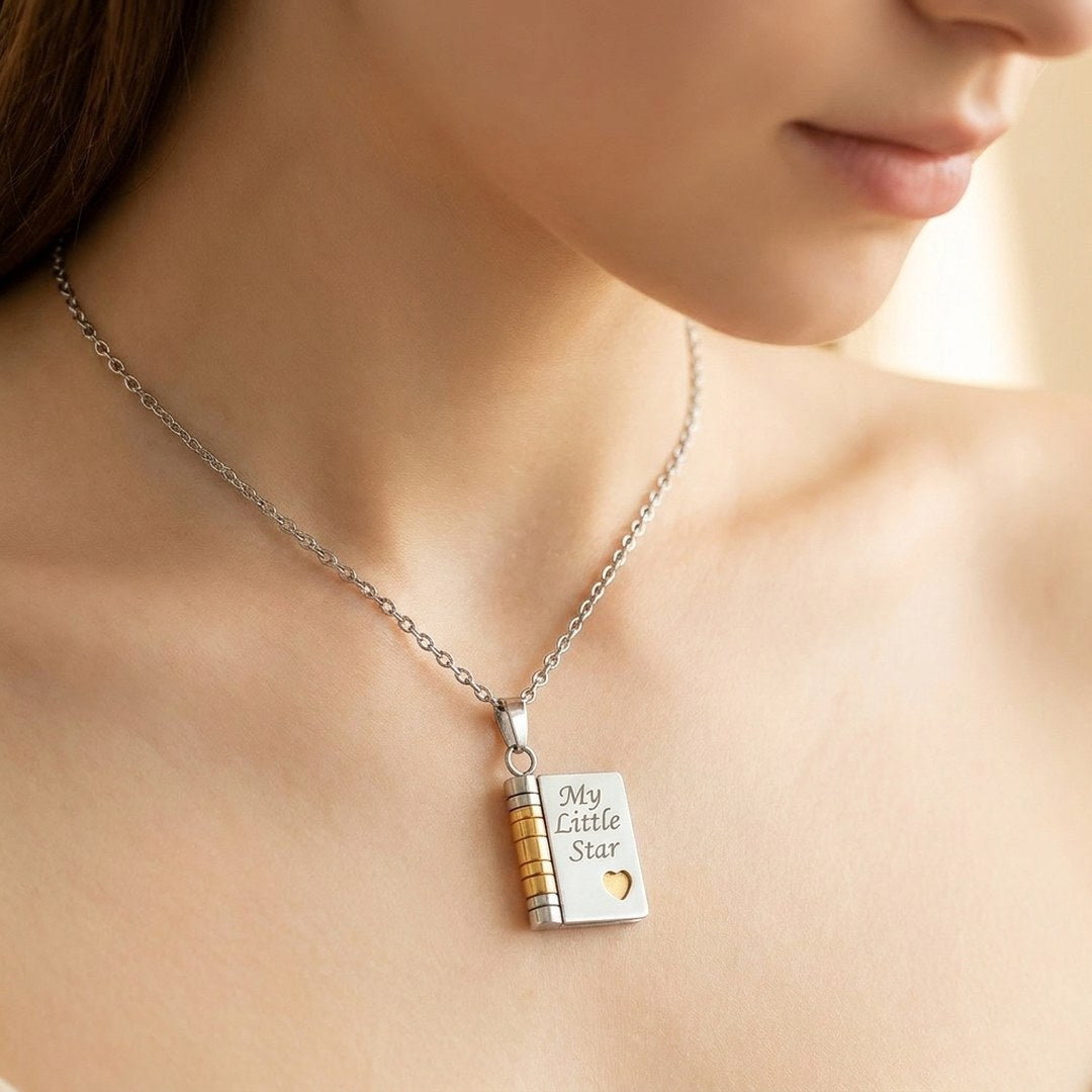 Pomence My Little Star Book Locket Necklace worn on its 18 inch chain
