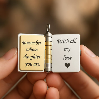 Pomence My Little Star Book Locket Necklace last pages reading Remember whose daughter you are. With all my love