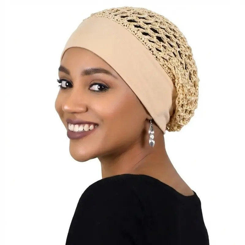 Pomence™ Stretchy Sleeping Bonnet Set (3 Pieces): the khaki bonnet worn
