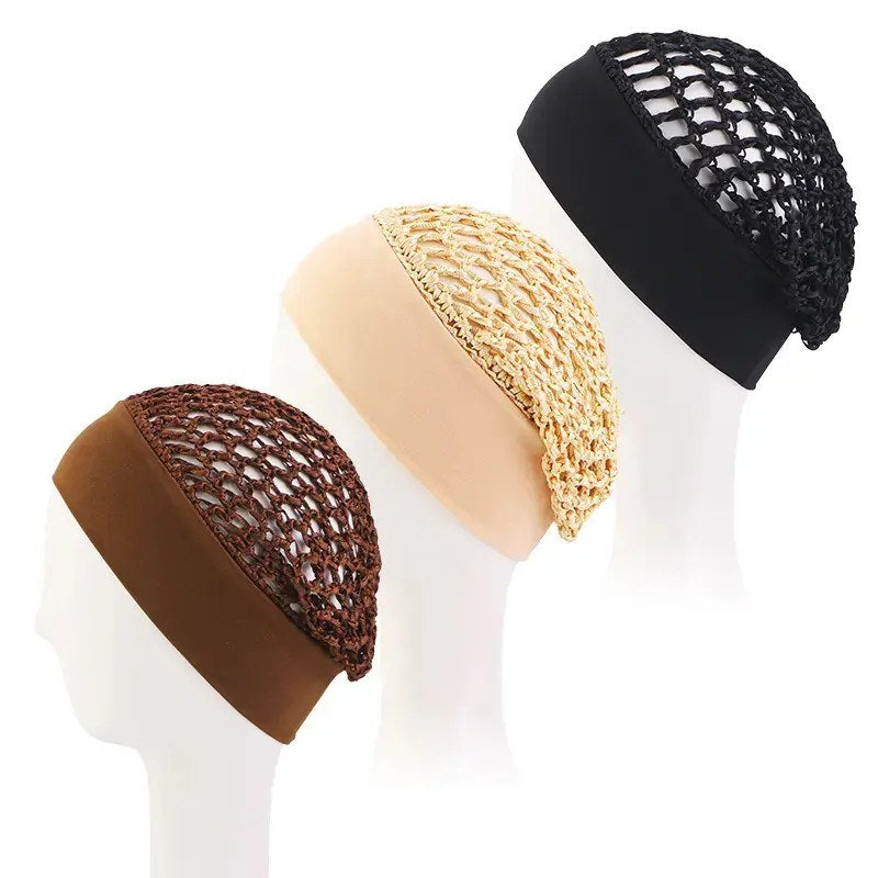 Pomence™ Stretchy Sleeping Bonnet Set (3 Pieces): all three bonnets in the set: coffee, khaki and black
