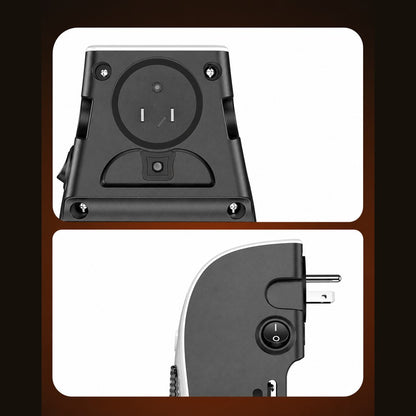 The back of the Pomence Wall Outlet Heater with its three-prong plug that turns 180 degrees, and the power switch on its side