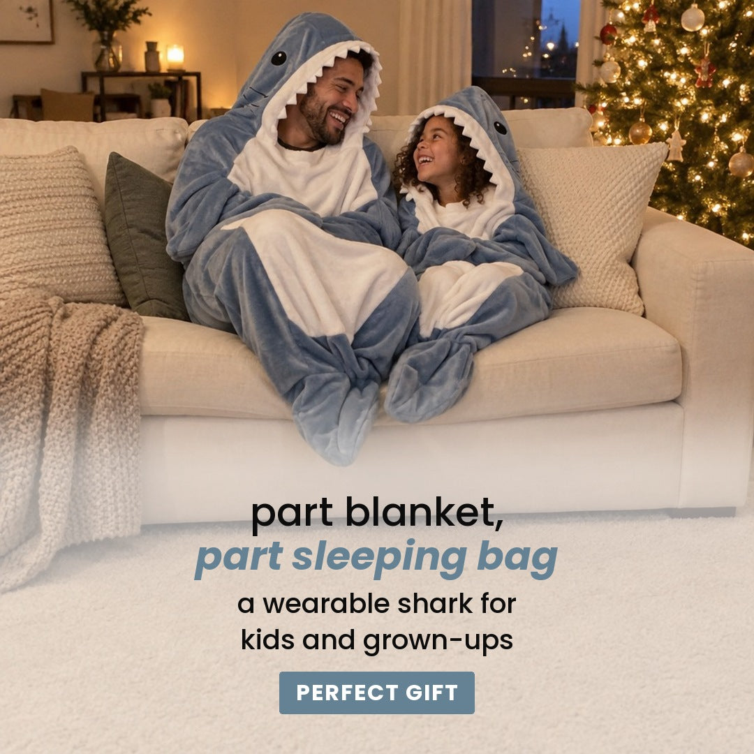part blanket, part sleeping bag: a wearable shark for kids and grown-ups