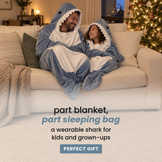 part blanket, part sleeping bag: a wearable shark for kids and grown-ups