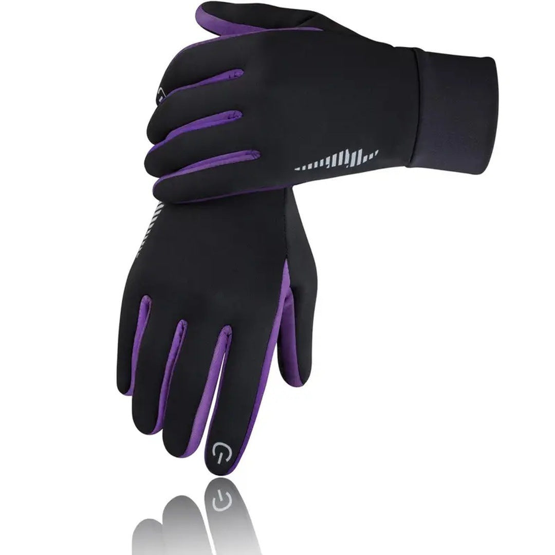 The listing's own photo of the BlackPurple pair: purple sides and fingers.