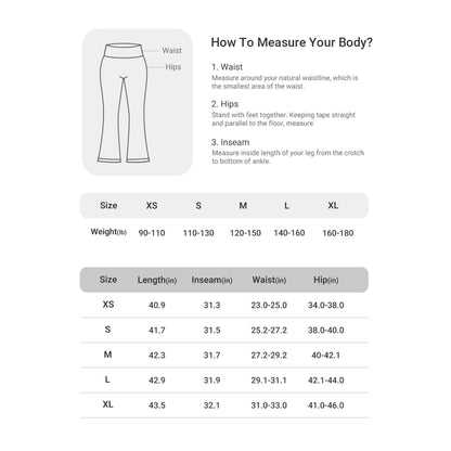 High-Waisted Straight Leg Yoga Leggings size chart