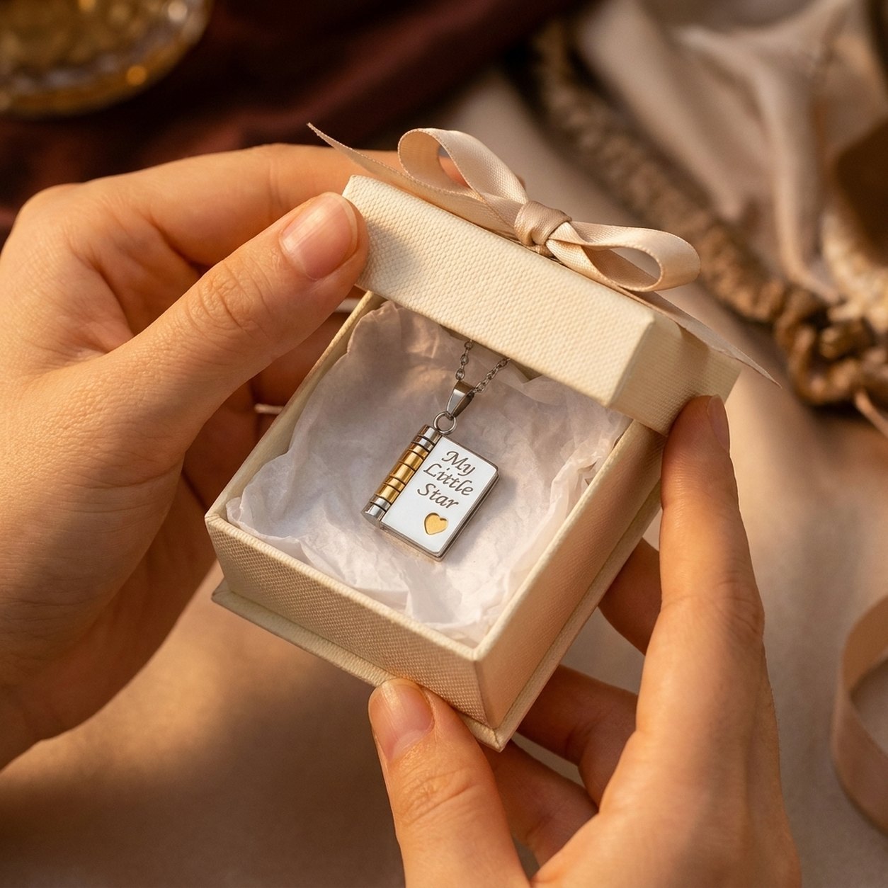The Pomence My Little Star Book Locket Necklace in its gift box
